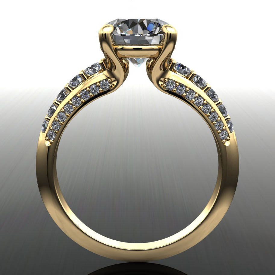 natasha ring - 1.9 carat diamond cut round NEO moissanite engagement ring, yellow gold engagement ring - J Hollywood Designs