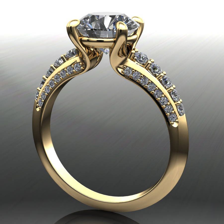 natasha ring - 1.9 carat diamond cut round NEO moissanite engagement ring, yellow gold engagement ring - J Hollywood Designs