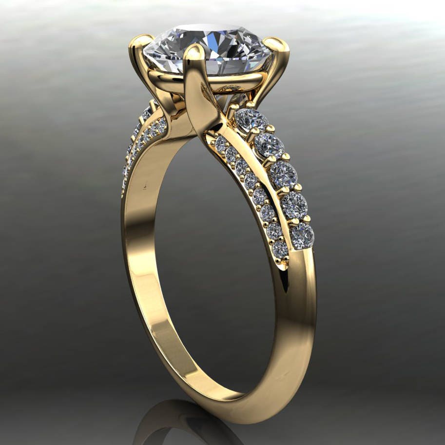 natasha ring - 1.9 carat diamond cut round NEO moissanite engagement ring, yellow gold engagement ring - J Hollywood Designs