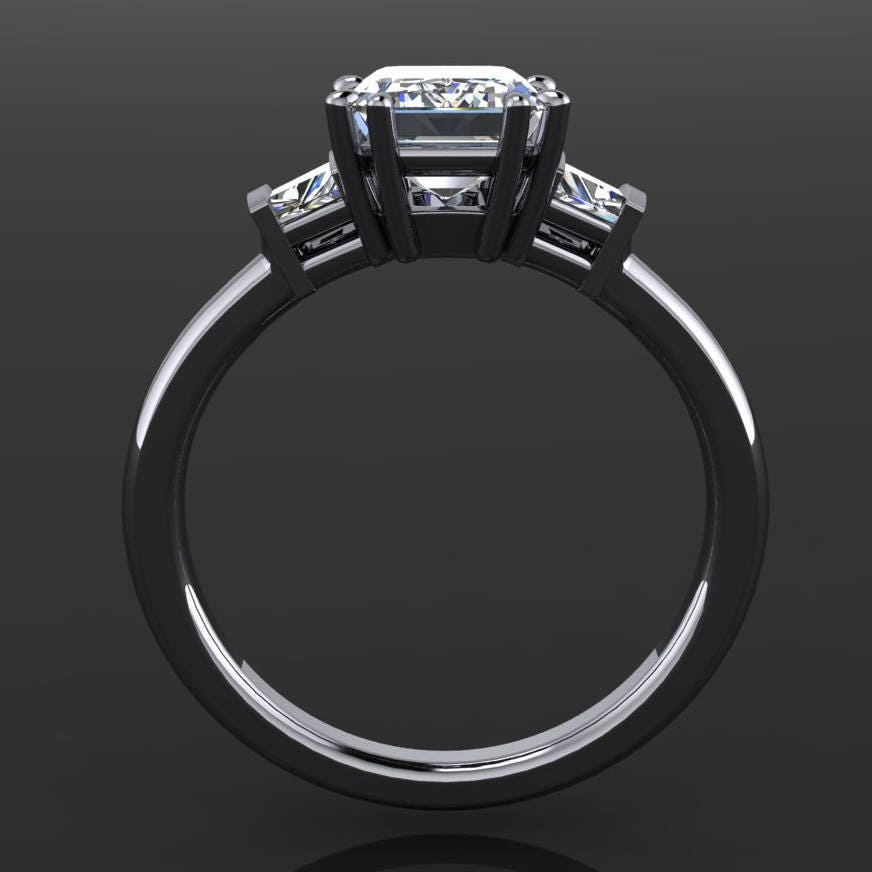 emma ring - 1.75 carat emerald cut NEO moissanite engagement ring, 3 stone ring - J Hollywood Designs