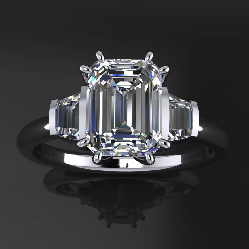 emma ring - 1.75 carat emerald cut NEO moissanite engagement ring, 3 stone ring - J Hollywood Designs