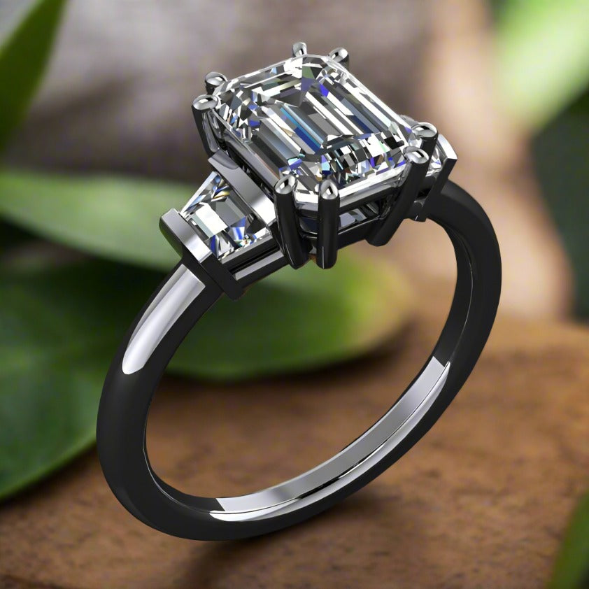 emma ring - 1.75 carat emerald cut NEO moissanite engagement ring, 3 stone ring - J Hollywood Designs