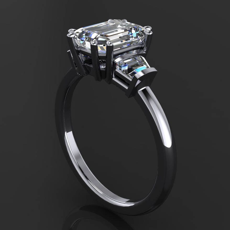 emma ring - 1.75 carat emerald cut NEO moissanite engagement ring, 3 stone ring - J Hollywood Designs