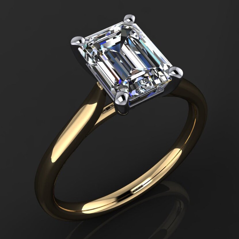 talbot ring - 1.75 carat emerald cut NEO moissanite engagement ring, solitaire engagement ring - J Hollywood Designs