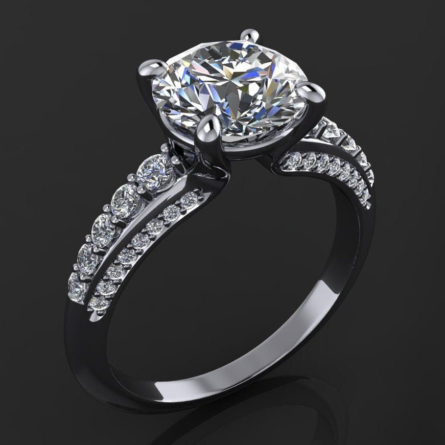 natasha ring - 1.9 carat diamond cut round NEO moissanite engagement ring, yellow gold engagement ring - J Hollywood Designs