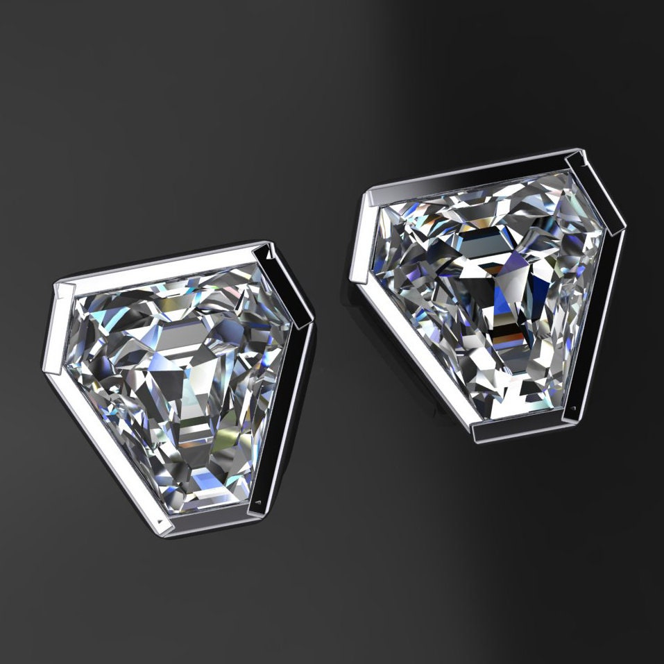 shield cut moissanite earrings, ZAYA moissanite 14k gold stud earrings - J Hollywood Designs