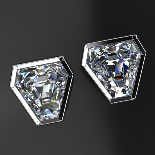 shield cut moissanite earrings, ZAYA moissanite 14k gold stud earrings - J Hollywood Designs