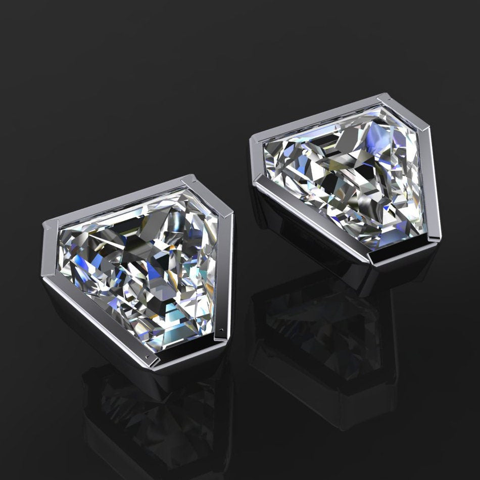 shield cut moissanite earrings, ZAYA moissanite 14k gold stud earrings - J Hollywood Designs