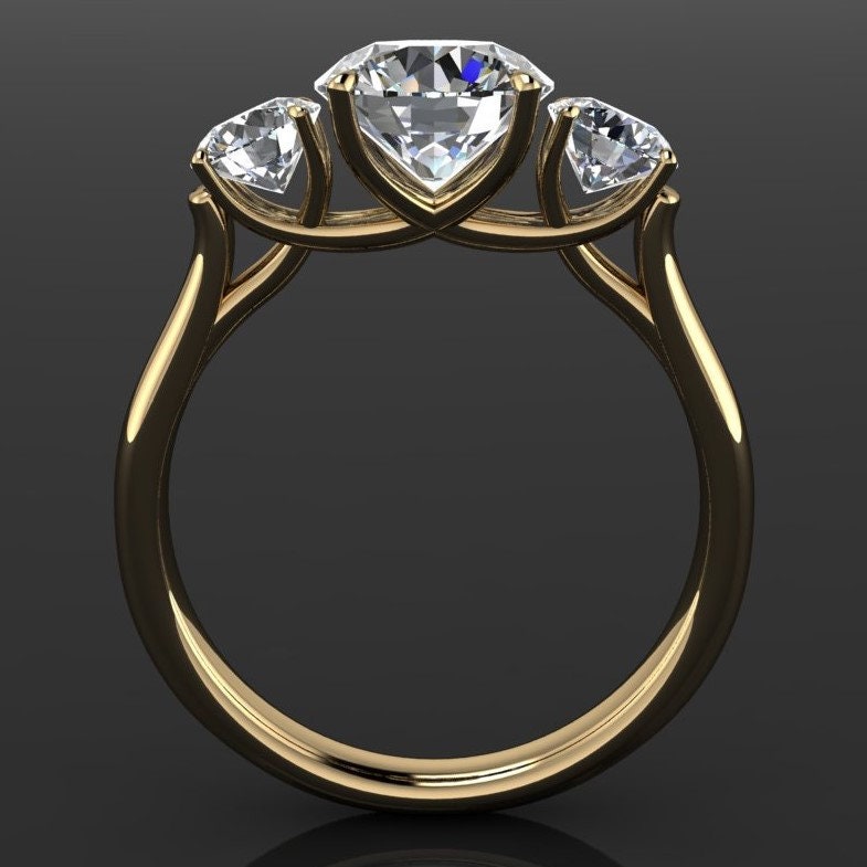 eden ring - 1.5 carat round NEO moissanite engagement ring, 3 stone anniversary band - J Hollywood Designs