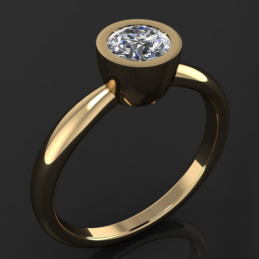 elle ring – .5 carat round brilliant NEO moissanite bezel set engagement ring - J Hollywood Designs