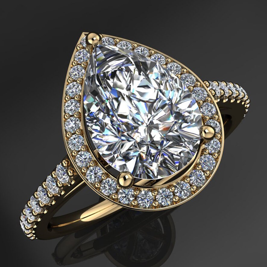 anya ring - 2 carat pear cut NEO moissanite engagement ring, diamond halo ring - J Hollywood Designs