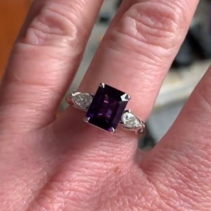 crazy rich asians ring - 2 carat amethyst ring, moissanite side stones - J Hollywood Designs